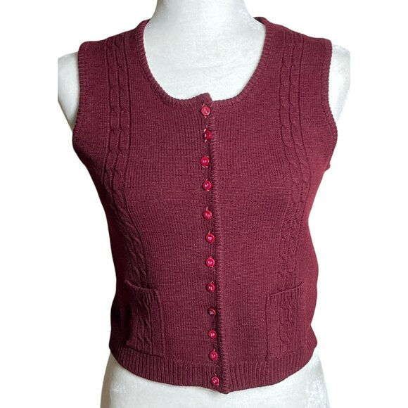 Junior House Vtg Sweater Vest Burgundy Button Preppy Heritage Academia Womens S - Picture 1 of 9